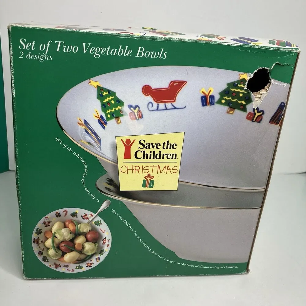 1996 Save The Children Tienshan Set Of 2 Vegetable Serving Bowls New In Box